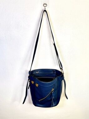 Sondra Roberts Squared Women's Blue Slouchy Hobo Bucket Bag Gold Hardware
